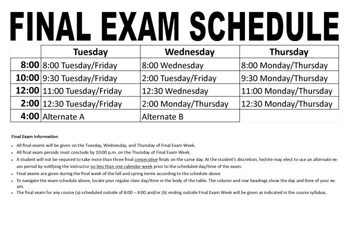 Exam final schedule does long take hilite s2