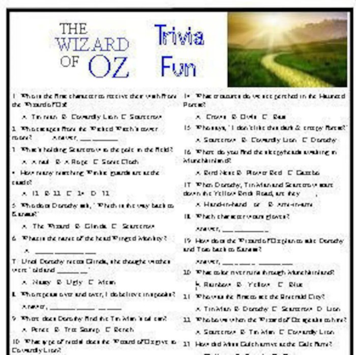 Wizard of oz trivia questions